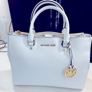 Michael Kors Selma Large Optic White Gold Saffiano Leather Satchel Bag